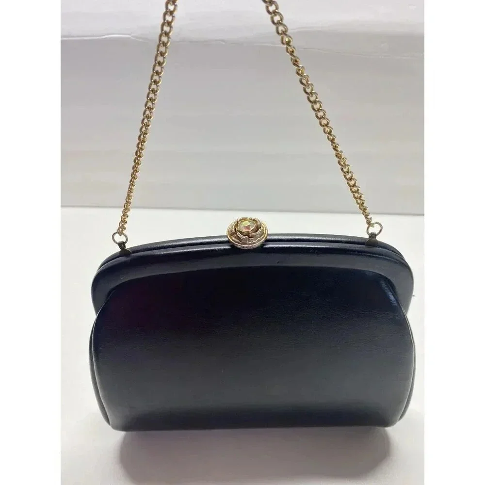 Vintage Black Vinyl Bag Clutch Glamorous‎ Retro Purse